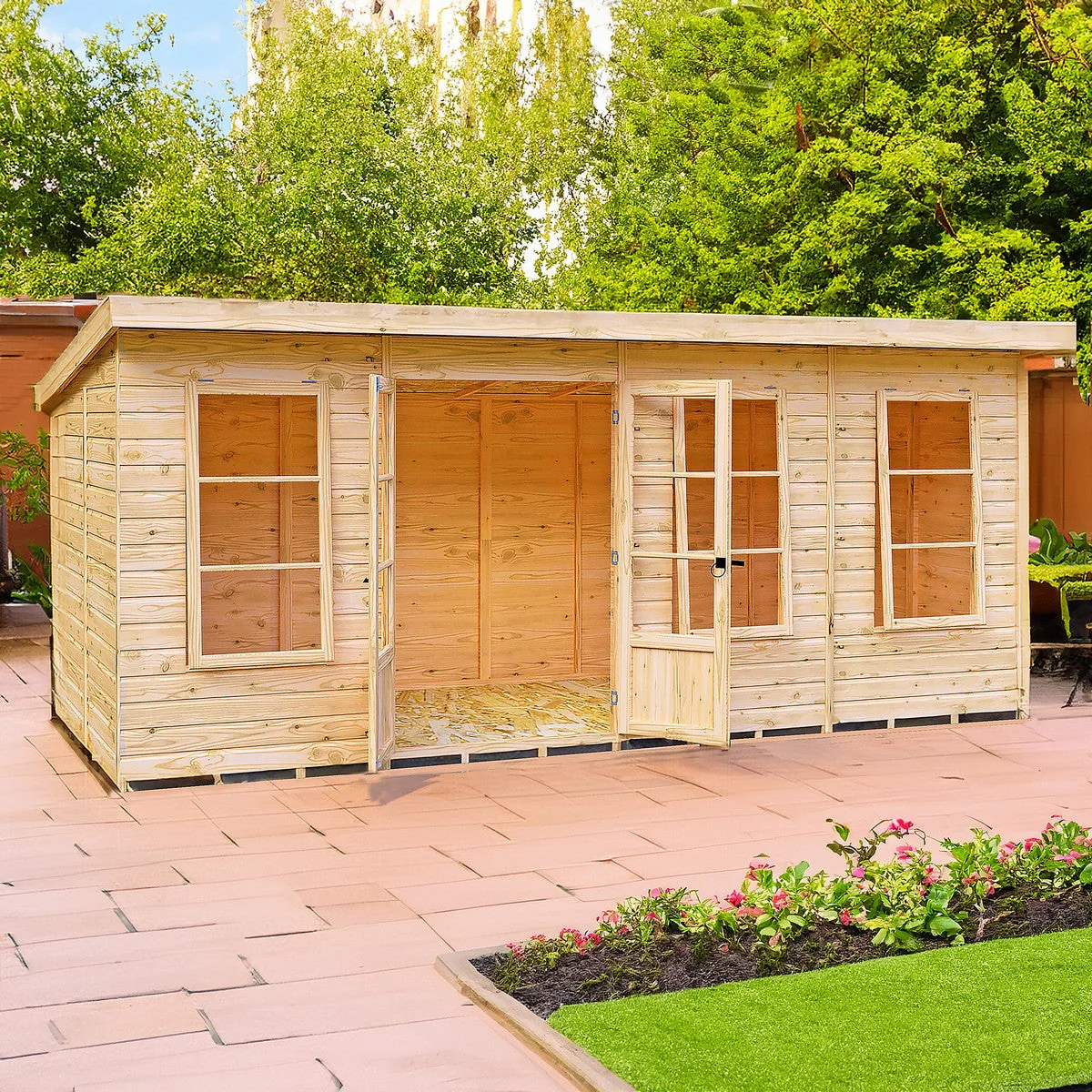 Shire Dahlia 7' 4" x 16' 2" Pent Summerhouse - Premium Dip Treated Overlap - Image 3