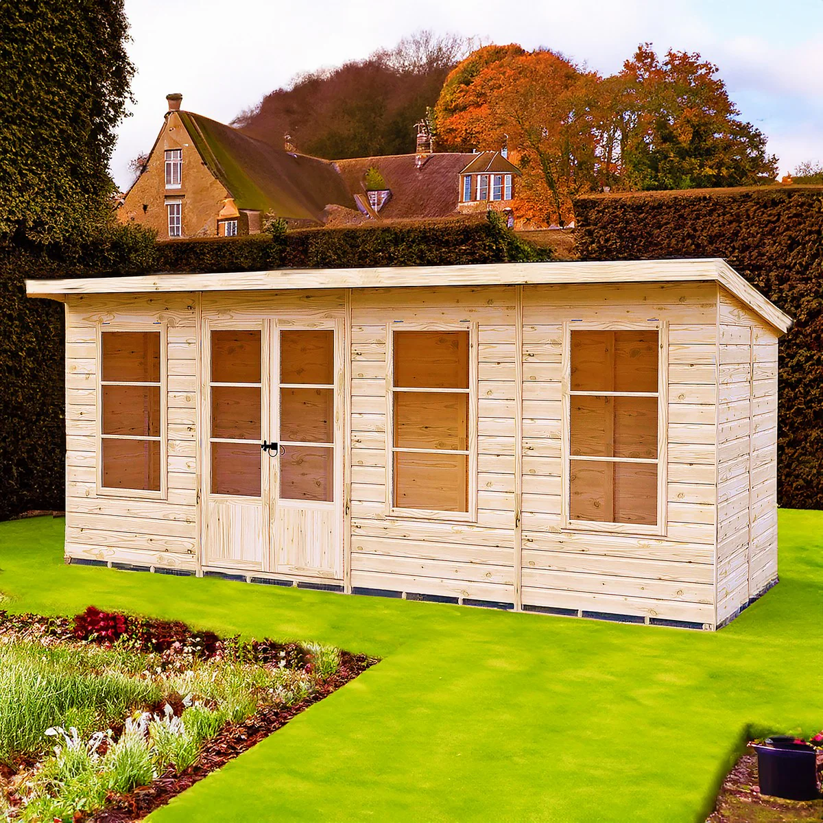 Shire Dahlia 7' 4" x 16' 2" Pent Summerhouse - Premium Dip Treated Overlap - Image 4