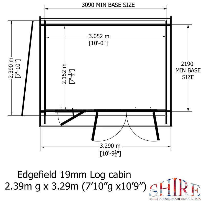 Shire Edgefield 10' 9" x 7' 10" Pent Log Cabin - Premium 19mm Cladding Log Clad - Image 8