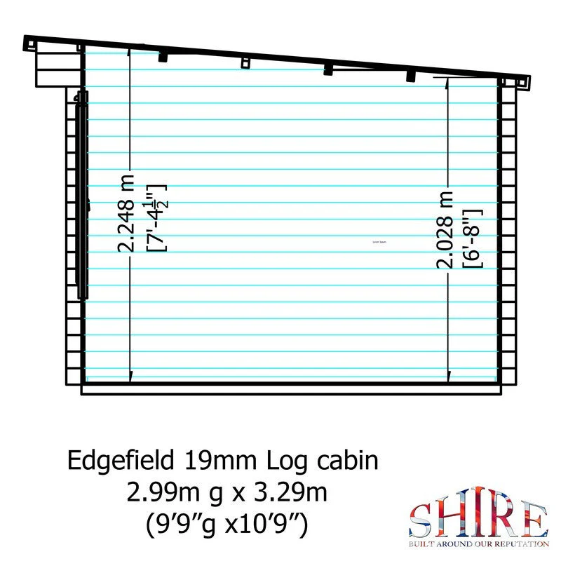 Shire Edgefield 10' 9" x 9' 9" Pent Log Cabin - Premium 19mm Cladding Log Clad - Image 7