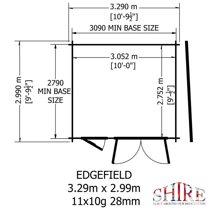 Shire Edgefield 10' 9" x 9' 9" Pent Log Cabin - Premium 19mm Cladding Log Clad - Image 9