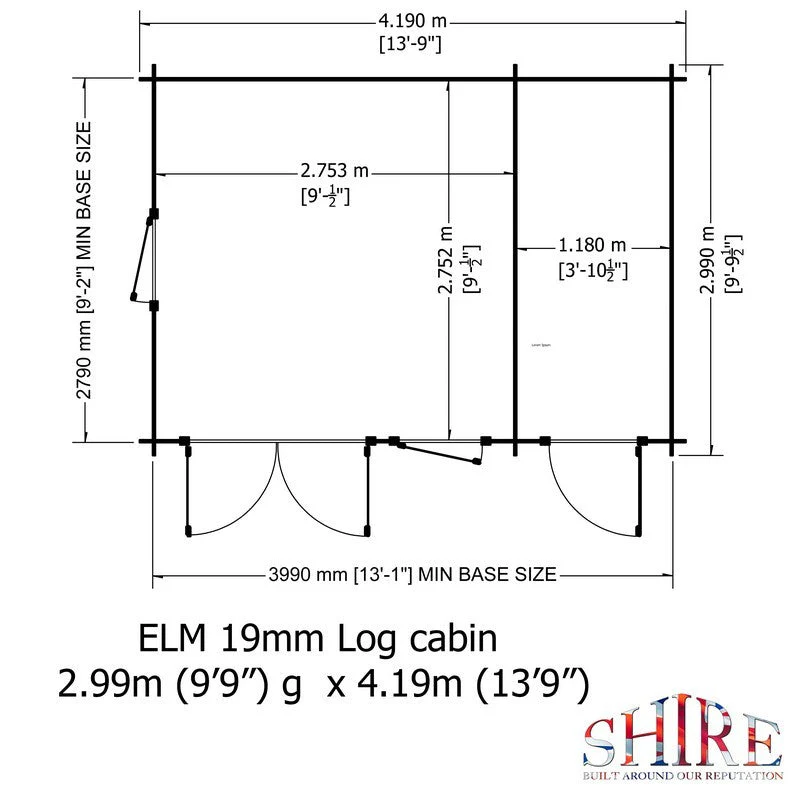 Shire Elm 10' 4" x 13' 11" Pent Log Cabin - Premium 19mm Cladding Log Clad - Image 10