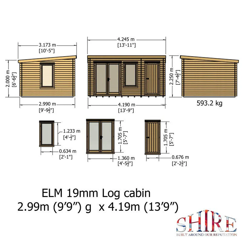 Shire Elm 10' 4" x 13' 11" Pent Log Cabin - Premium 19mm Cladding Log Clad - Image 11