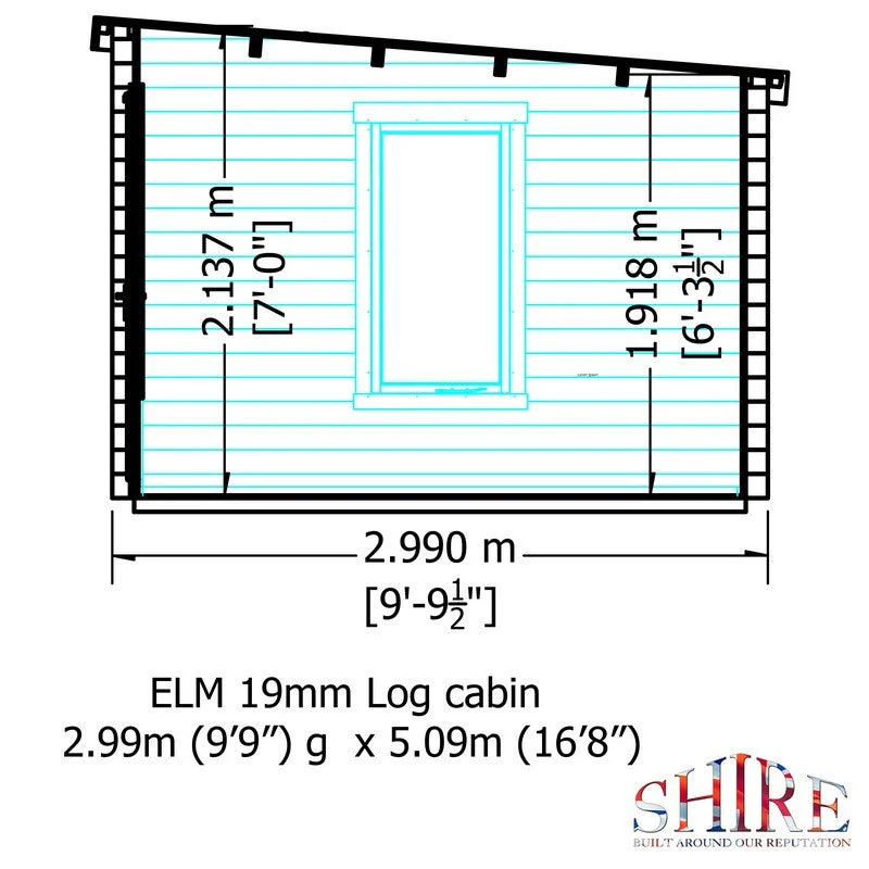 Shire Elm 10' 7" x 17' 2" Pent Log Cabin - Premium 19mm Cladding Log Clad - Image 7