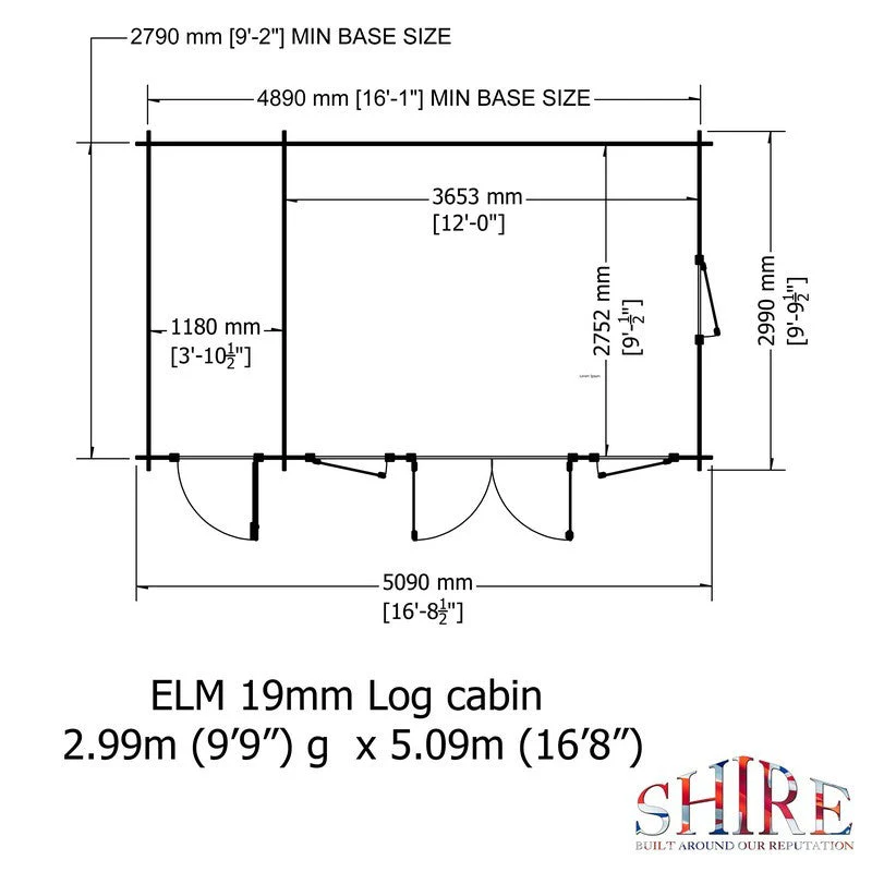 Shire Elm 10' 7" x 17' 2" Pent Log Cabin - Premium 19mm Cladding Log Clad - Image 8