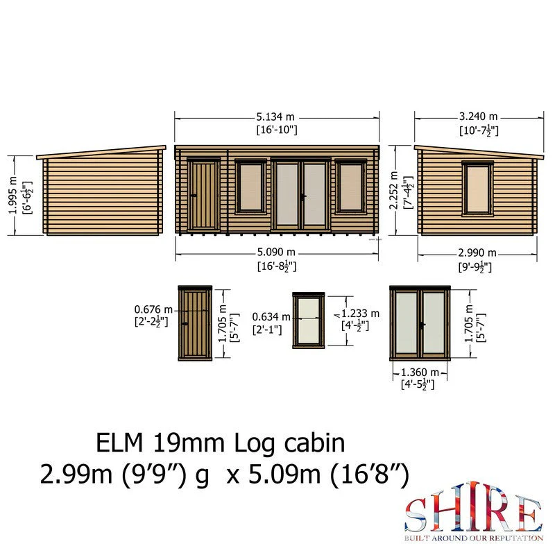 Shire Elm 10' 7" x 17' 2" Pent Log Cabin - Premium 19mm Cladding Log Clad - Image 9