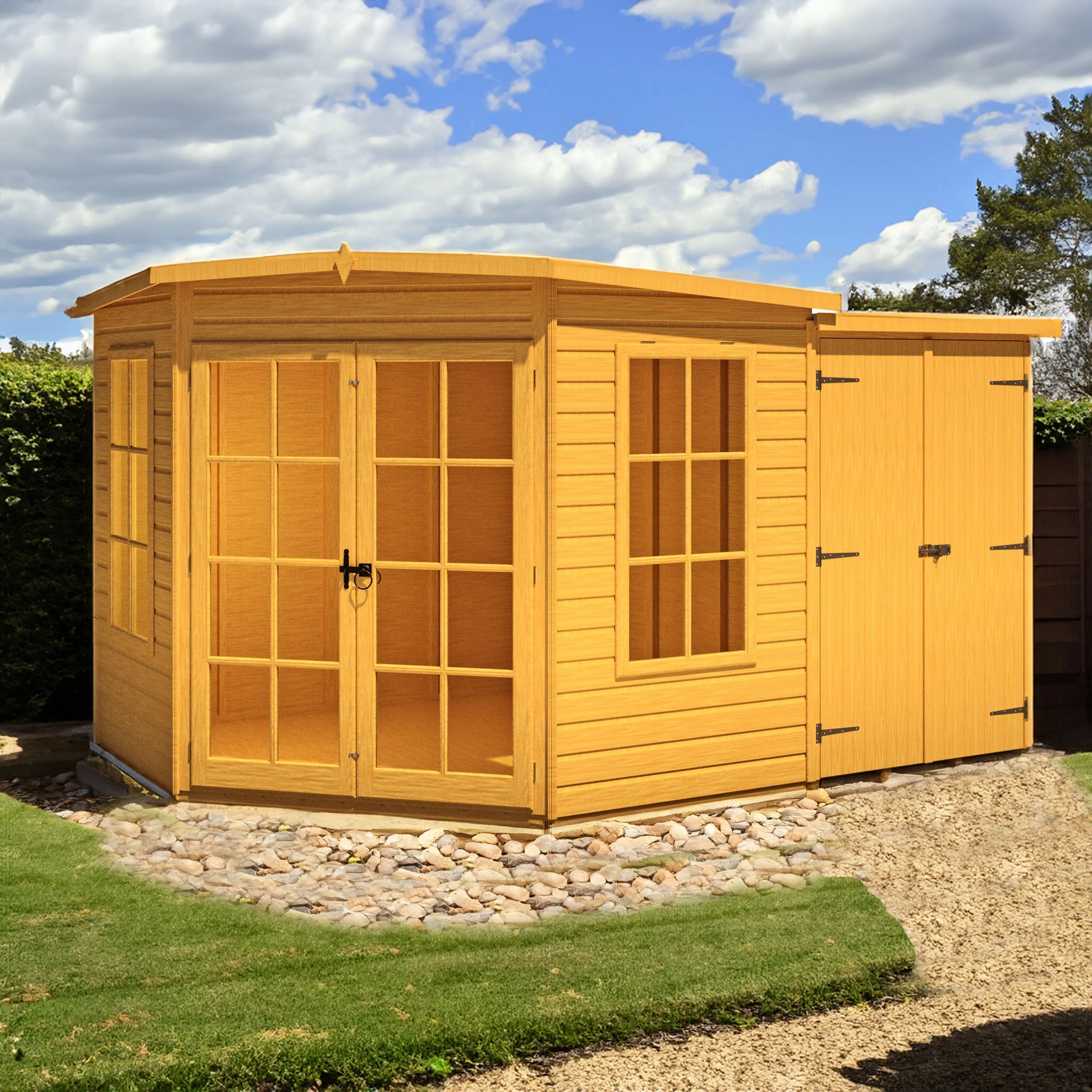 Shire Hampton 3' 9" x 6' 8" Pent Summerhouse with Side Shed - Premium Dip Treated Shiplap