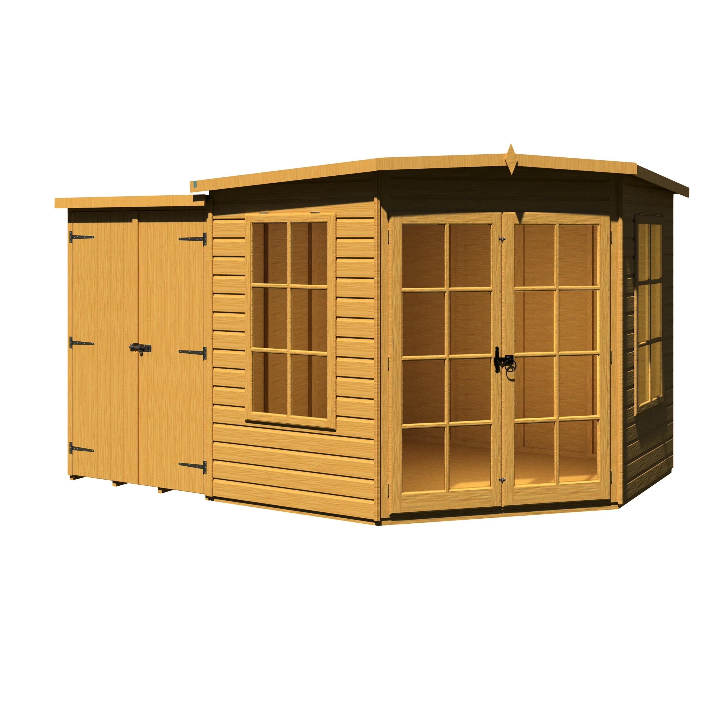Shire Hampton 3' 9" x 7' 4" Pent Summerhouse with Side Shed - Premium Dip Treated Shiplap - Image 9