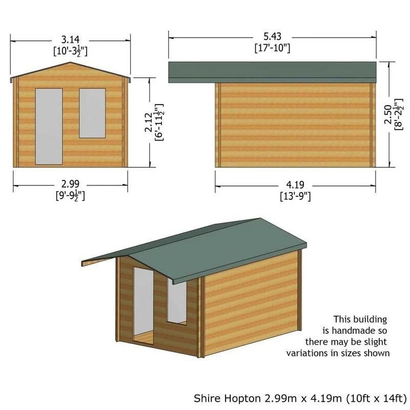 Shire Hopton 9' 9" x 13' 8" Apex Log Cabin - Premium 70mm Cladding Tongue & Groove - Image 3