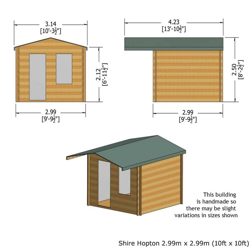 Shire Hopton 9' 9" x 9' 9" Apex Log Cabin - Premium 28mm Cladding Tongue & Groove - Image 3
