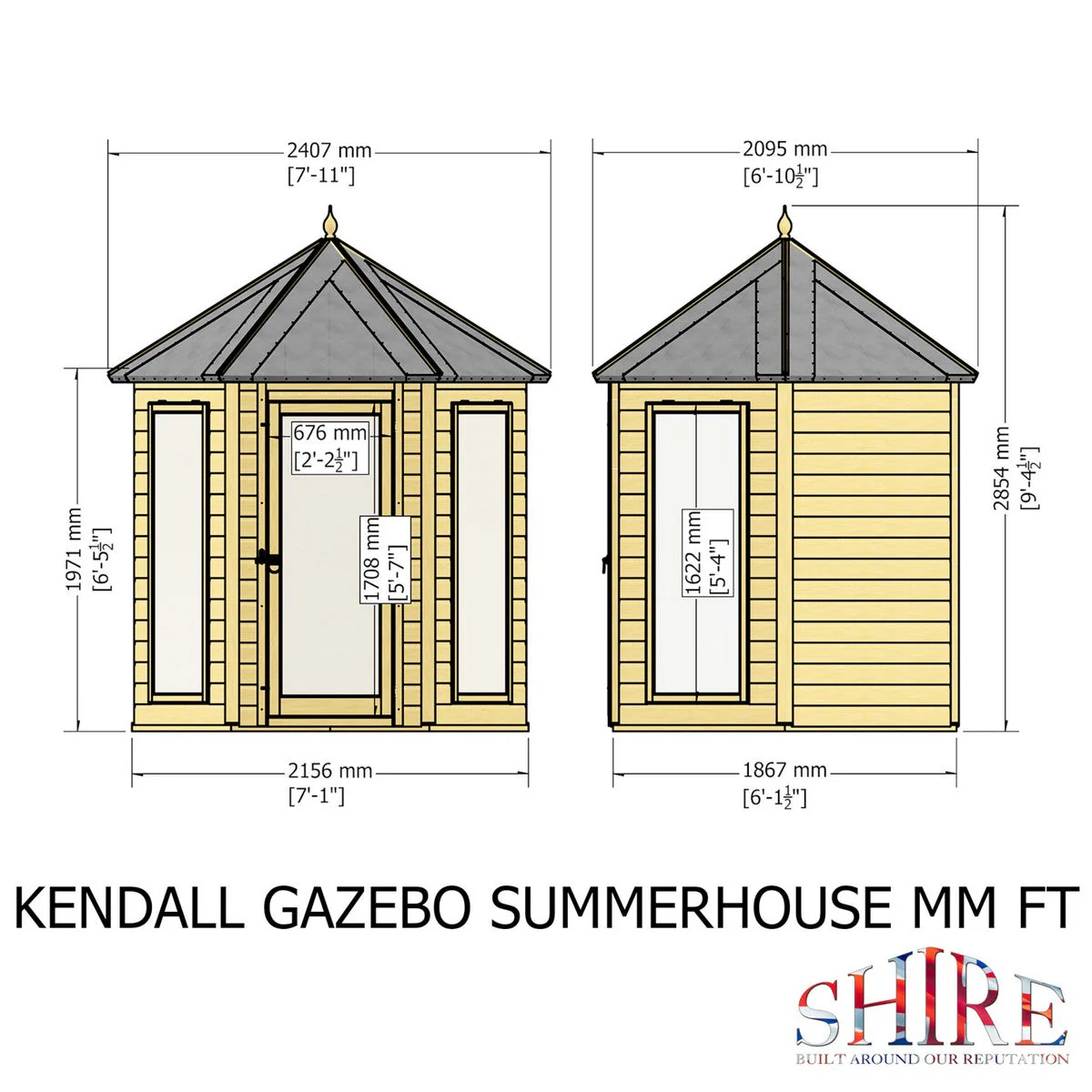 Shire Kendall 6' 10" x 7' 10" Hexagonal Hip Summerhouse - Premium Dip Treated Tongue & Groove - Image 8