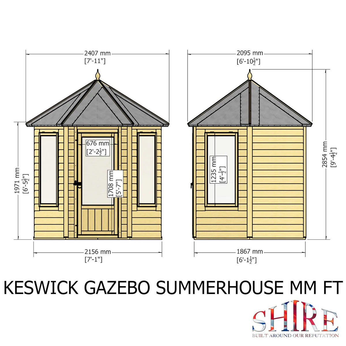 Shire Keswick 6' 10" x 7' 10" Hexagonal Hip Summerhouse - Premium Dip Treated Shiplap - Image 7