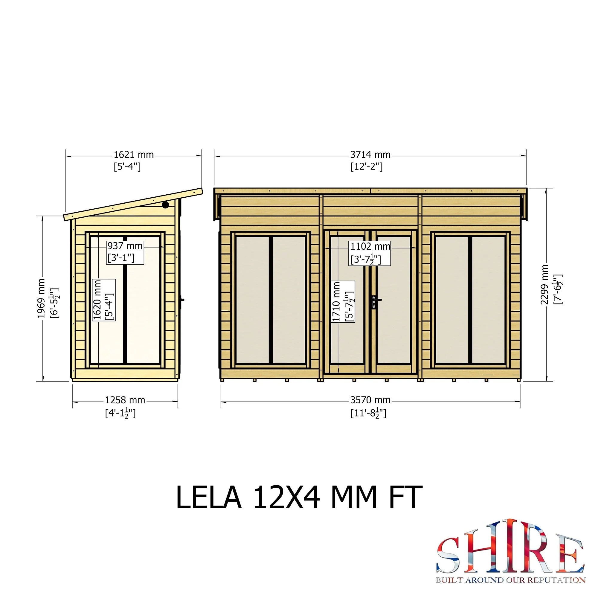 Shire Lela 3' 10" x 11' 8" Pent Summerhouse - Premium Dip Treated Shiplap - Image 4