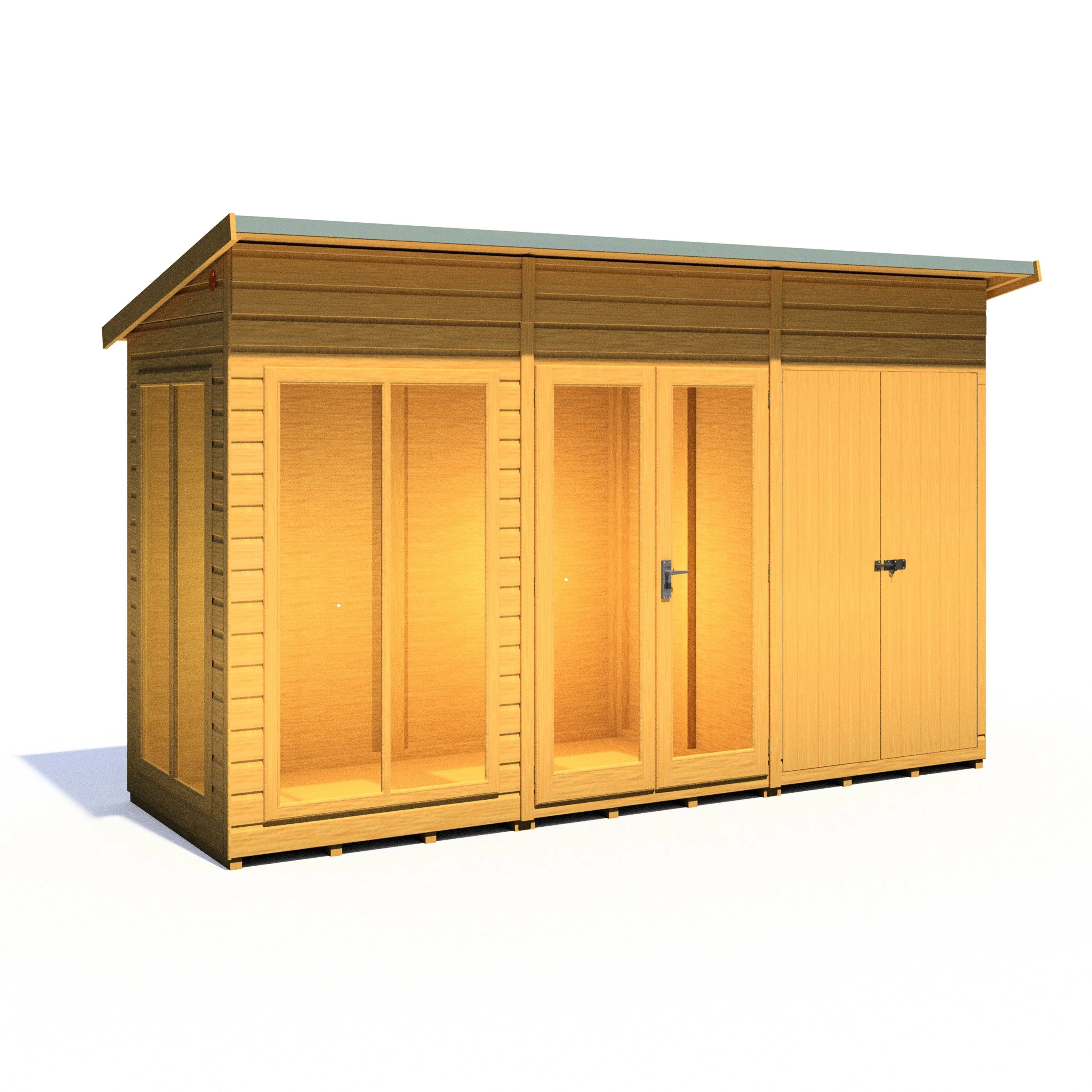 Shire Lela 3' 10" x 11' 8" Pent Summerhouse with Side Shed - Premium Dip Treated Shiplap - Image 6