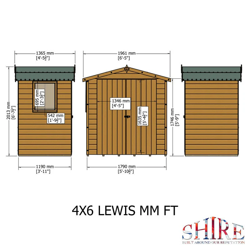 Shire Lewis 4' 4" x 6' 2" Apex Shed - Premium Pressure Treated Shiplap - Image 12