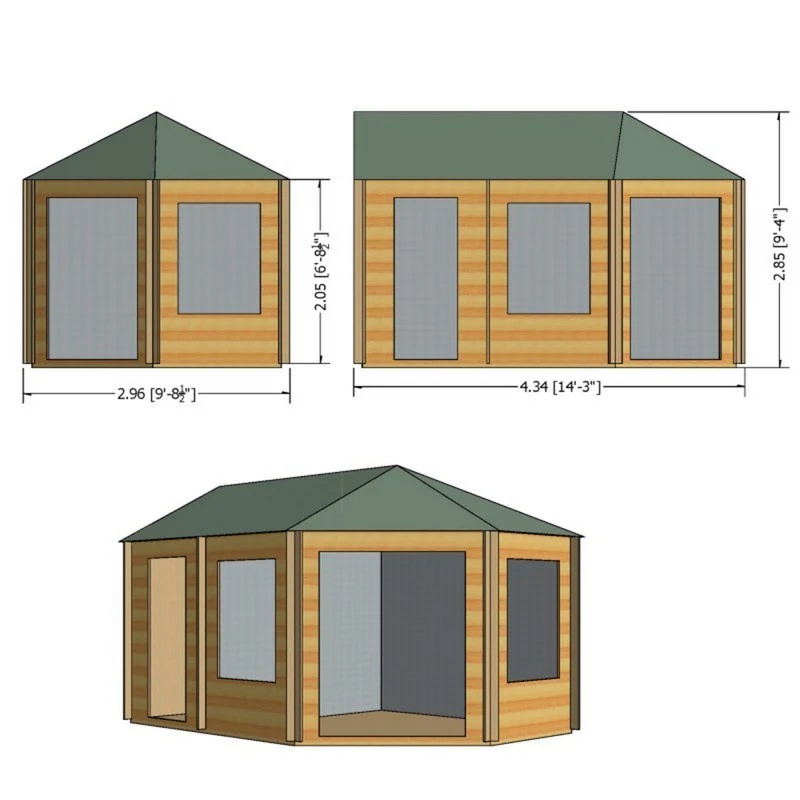 Shire Leygrove 14' x 10' Hexagonal Hip Log Cabin - Premium 28mm Cladding Tongue & Groove - Image 10