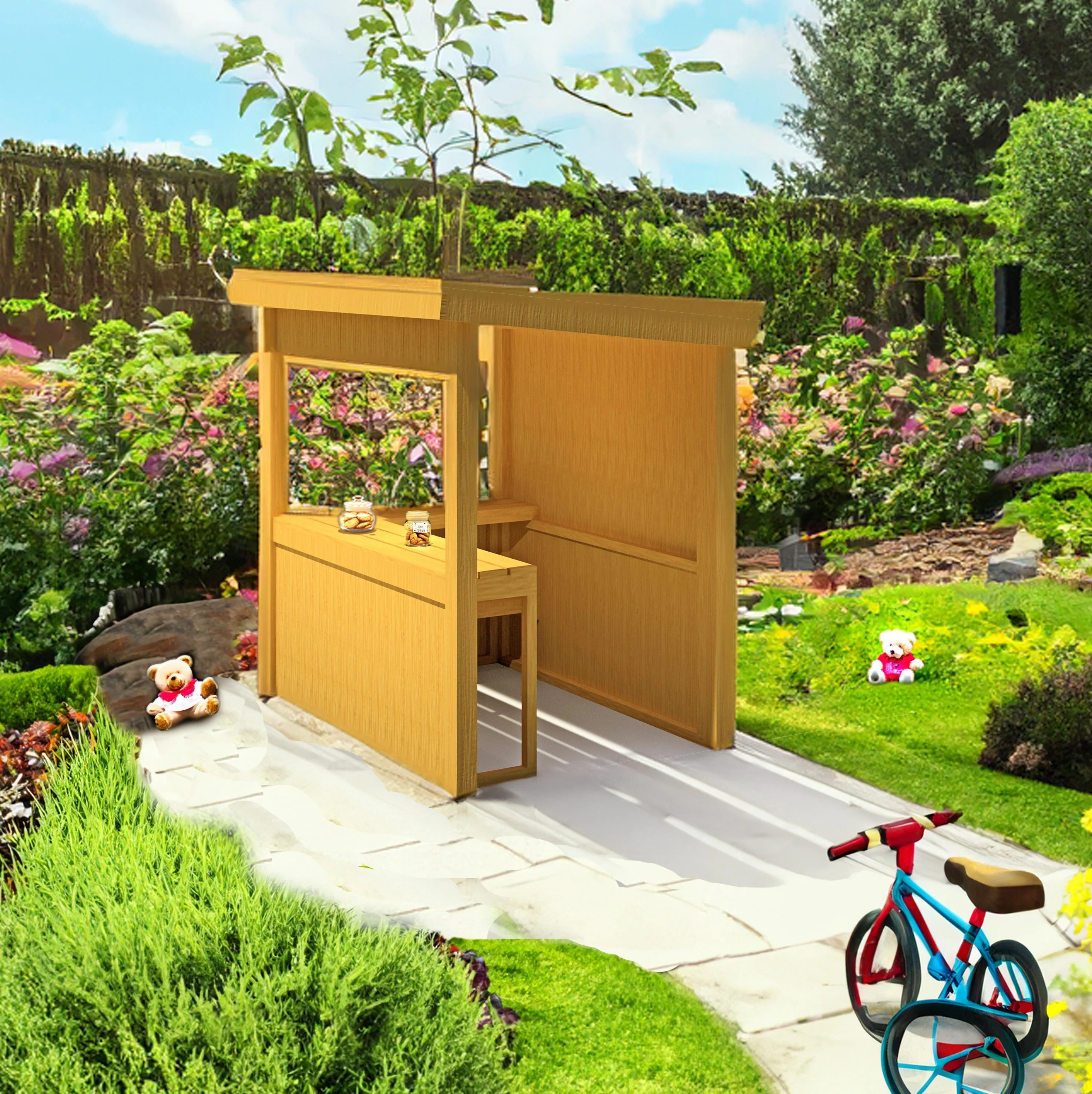 Shire Little Shopper 3' 4" x 4' 9" Pent Children's Playhouse - Classic Dip Treated Shiplap - Image 2