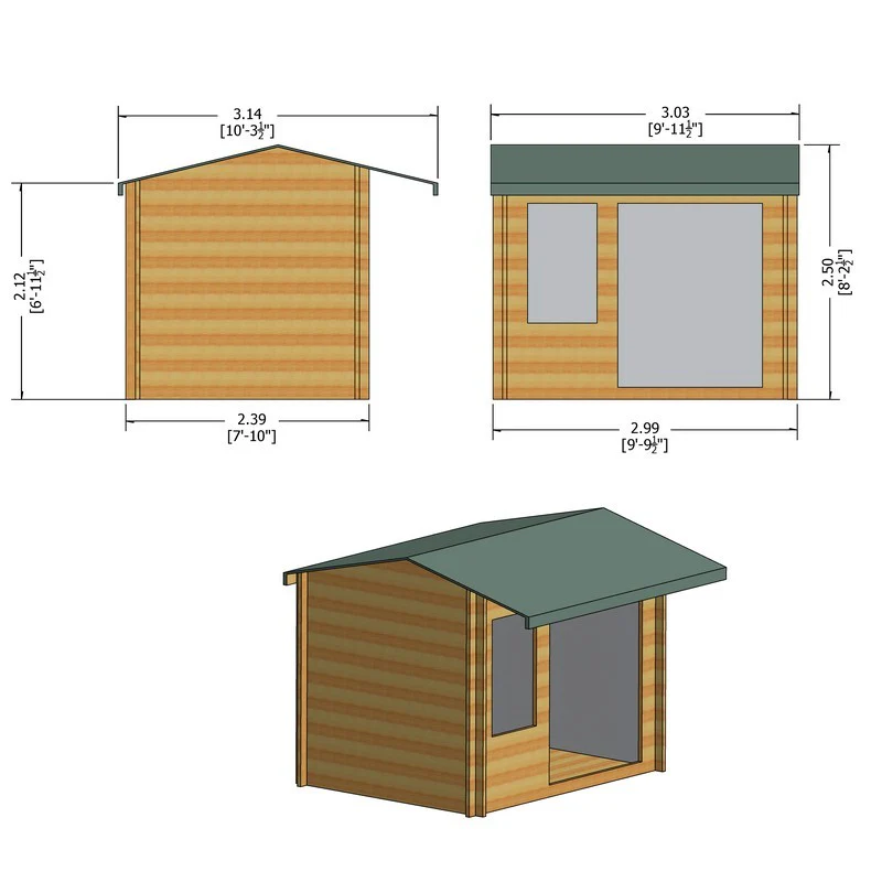 Marlborough 8' 11" x 7' 10" Reverse Apex Log Cabin - Classic 28mm Cladding Tongue & Groove - Image 9