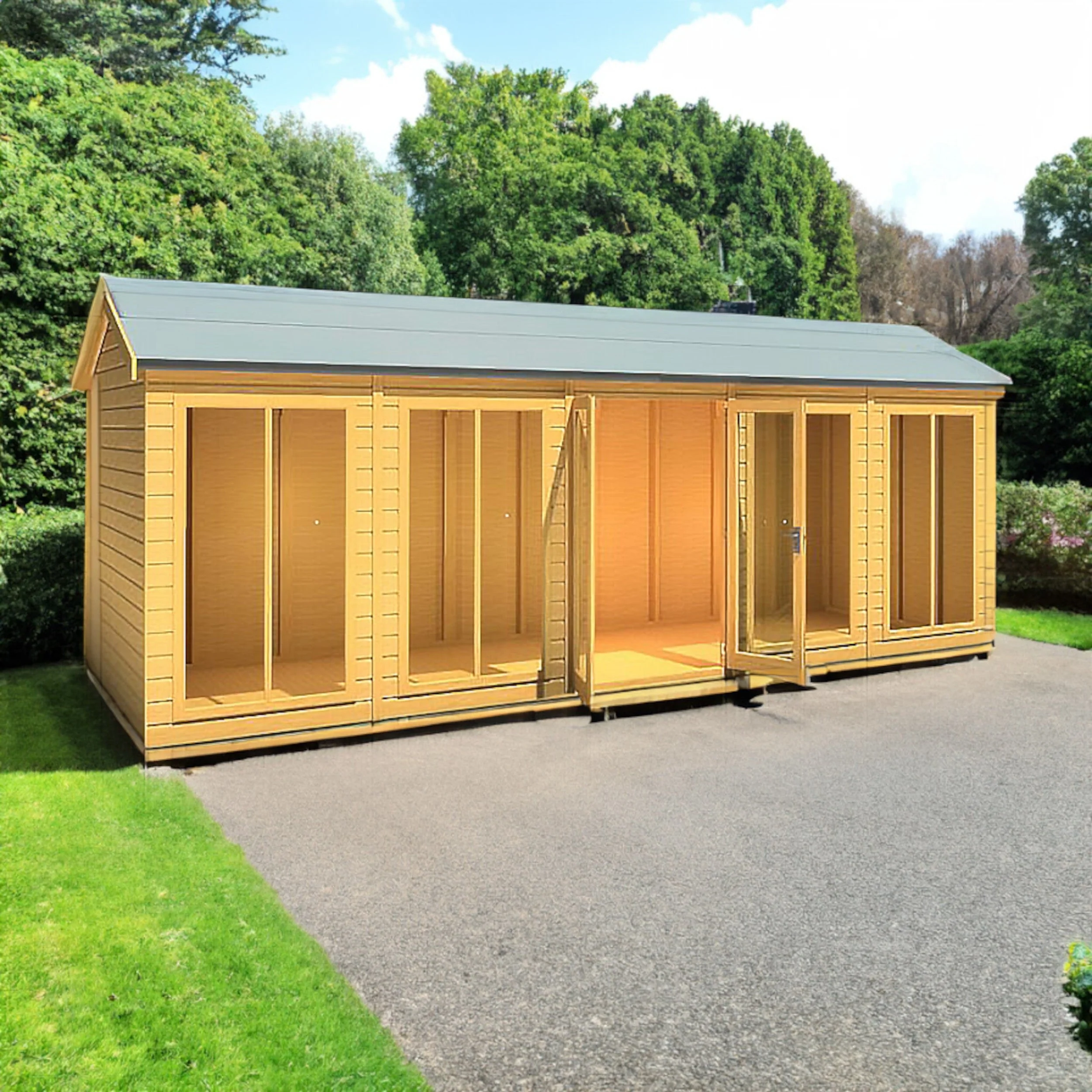 Shire Mayfield 5' 7" x 19' 6" Reverse Apex Summerhouse - Premium Dip Treated Shiplap