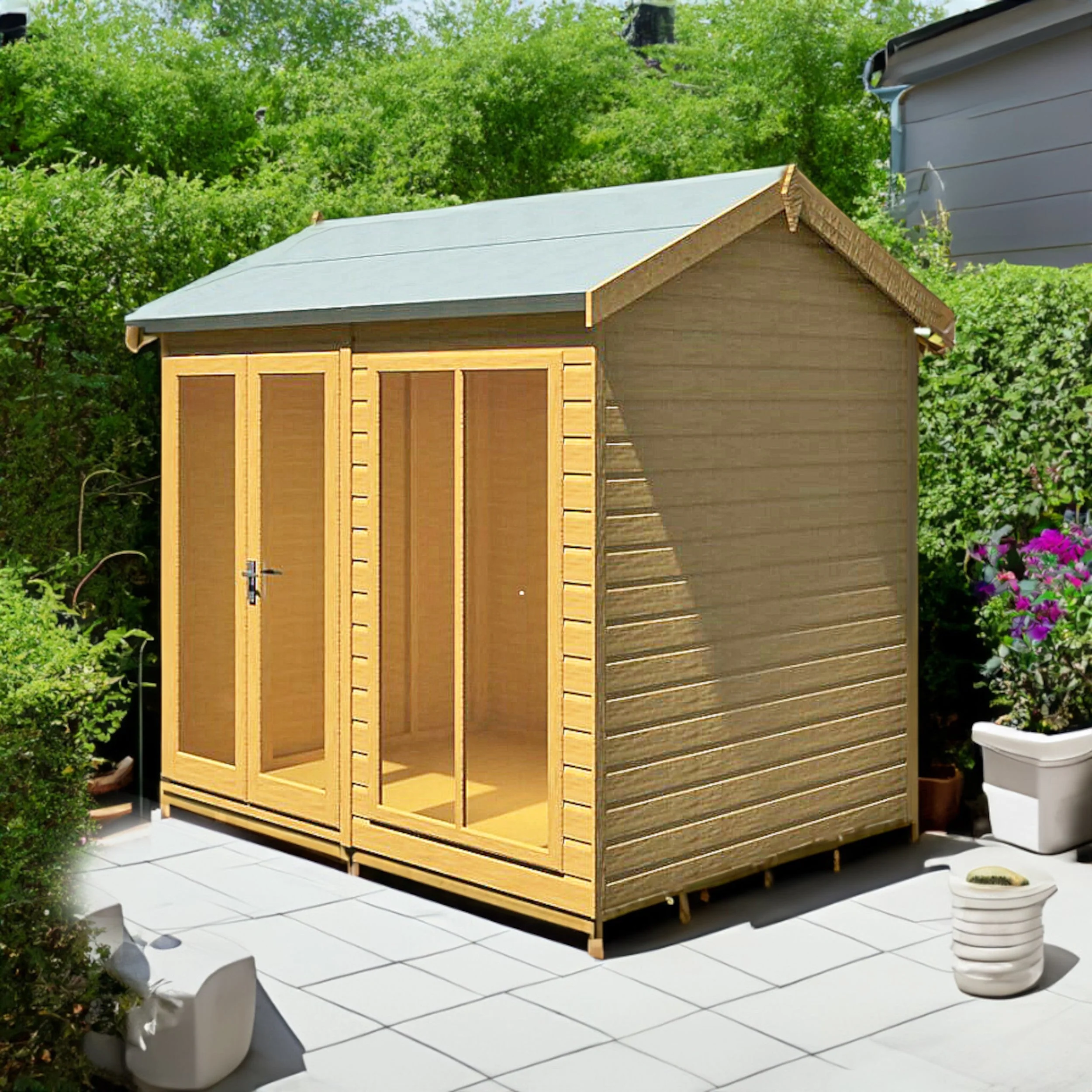 Shire Mayfield 5' 7" x 7' 9" Reverse Apex Summerhouse - Premium Dip Treated Shiplap
