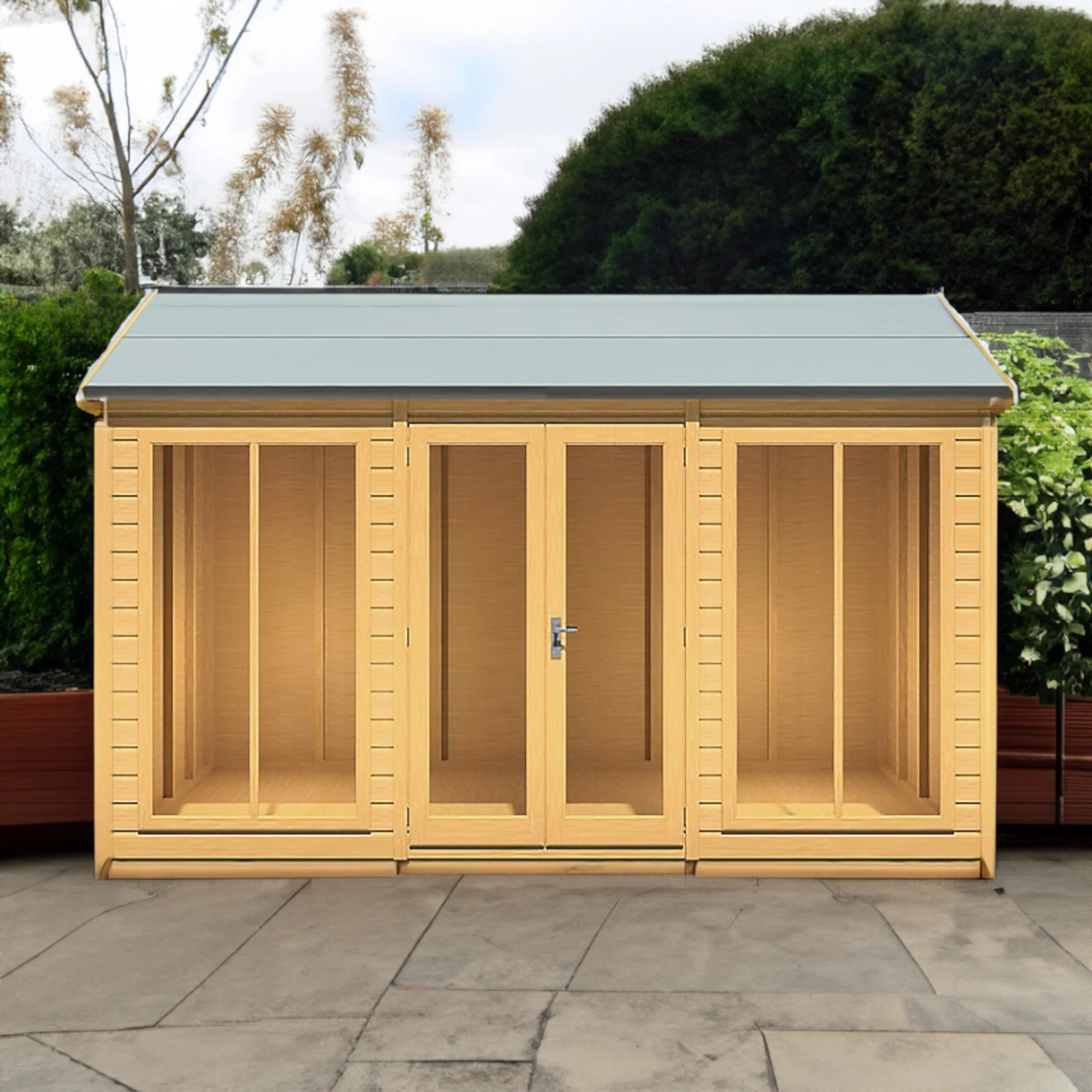 Shire Mayfield 7' 7" x 11' 8" Reverse Apex Summerhouse - Premium Dip Treated Shiplap