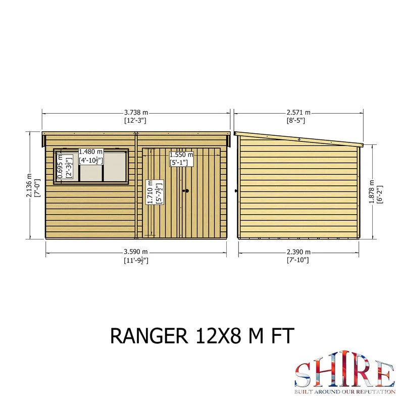 Shire Ranger 7' 10" x 11' 9" Pent Shed - Premium Coated Shiplap - Image 11