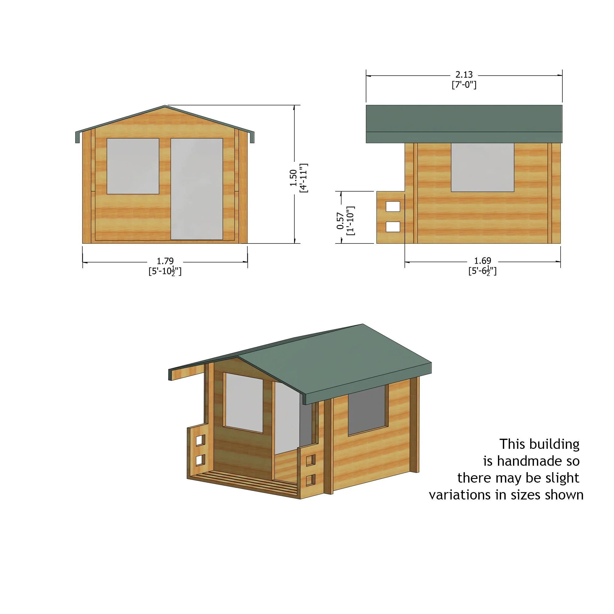Shire Salcey 5' 10" x 6' 11" Apex Children's Playhouse - Premium 28mm Cladding Log Clad - Image 3