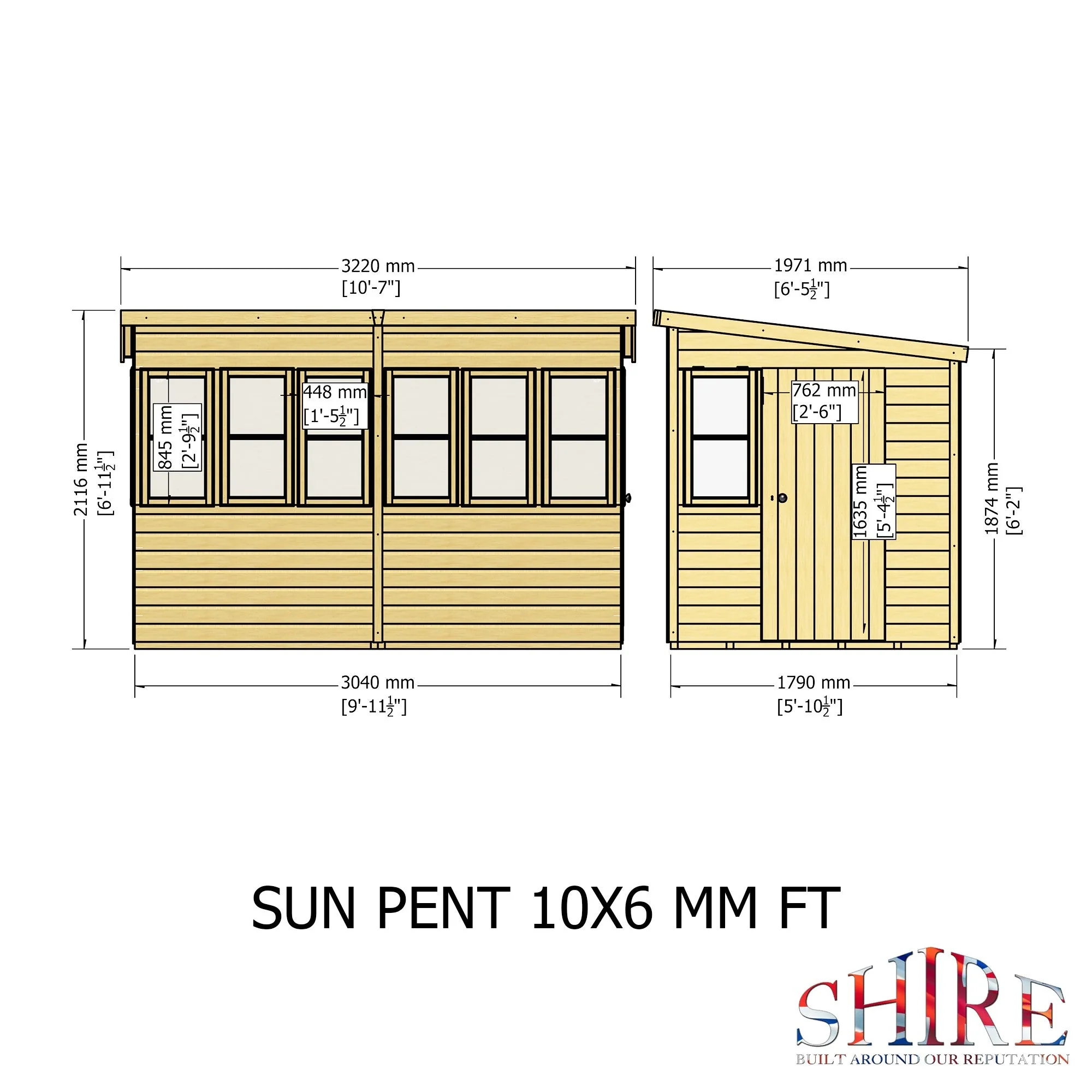 Sun 5' 7" x 9' 11" Pent Potting Shed - Premium Dip Treated Shiplap - Image 4