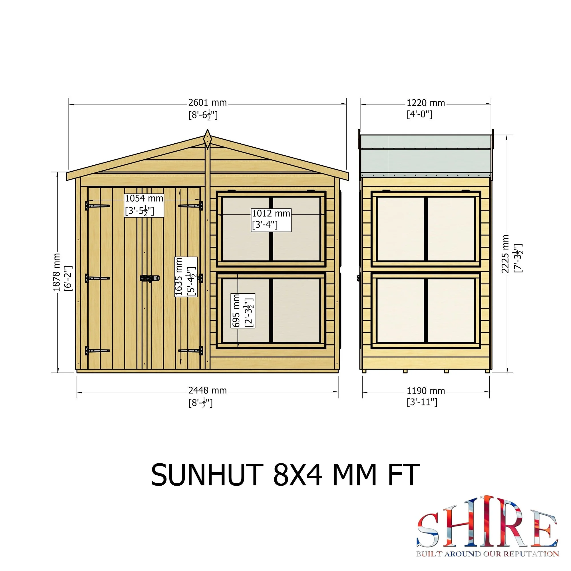 Shire Sun Hut 3' 8" x 8' Apex Potting Shed - Classic Coated Shiplap - Image 4