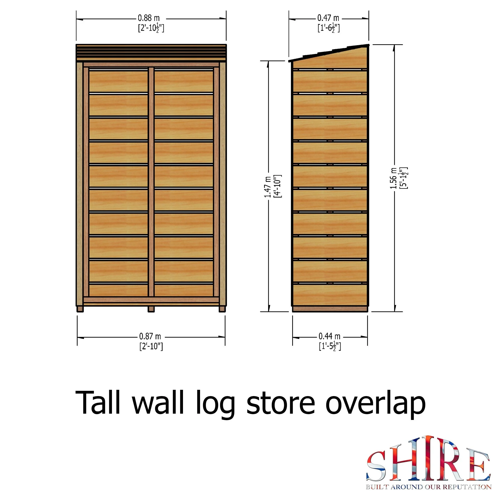 Tall Wall 1' 3" x 2' 10" Pent Log Store - Premium Pressure Treated Shiplap - Image 3