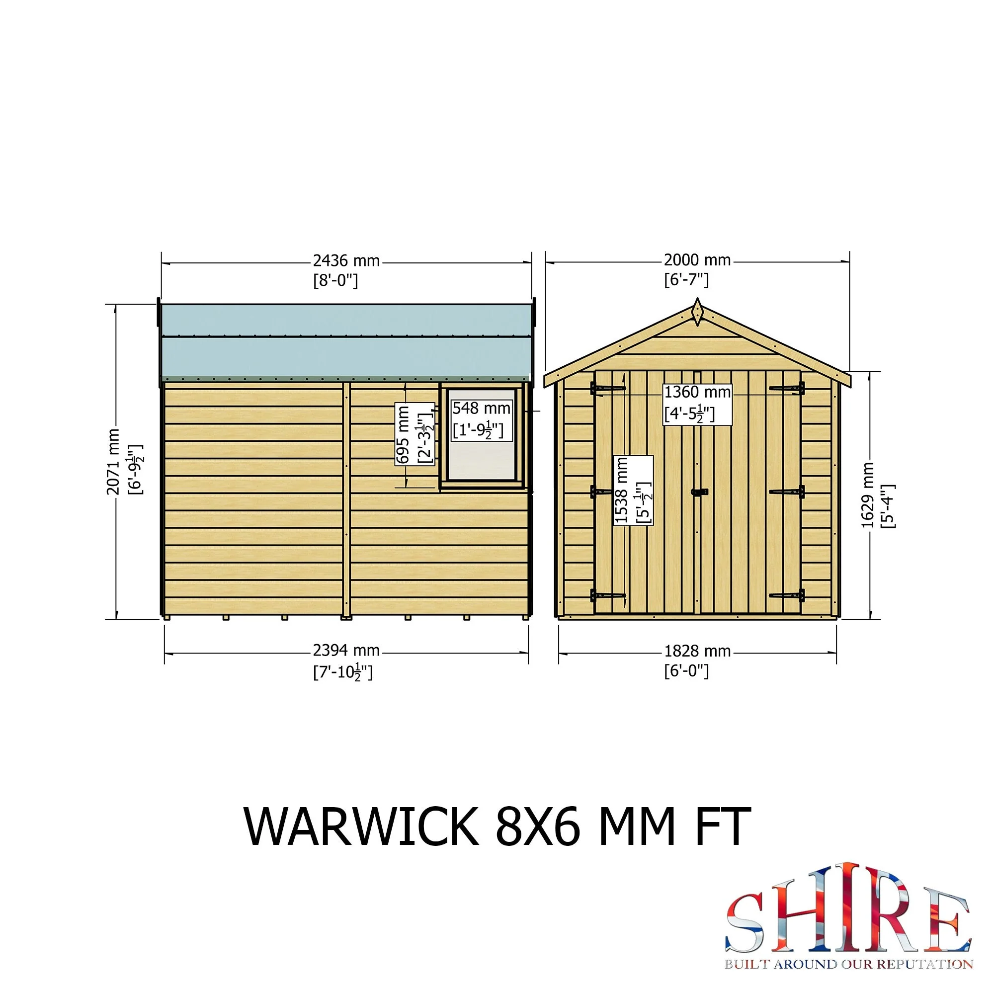 Warwick 5' 9" x 7' 10" Apex Shed - Premium Dip Treated Shiplap - Image 4