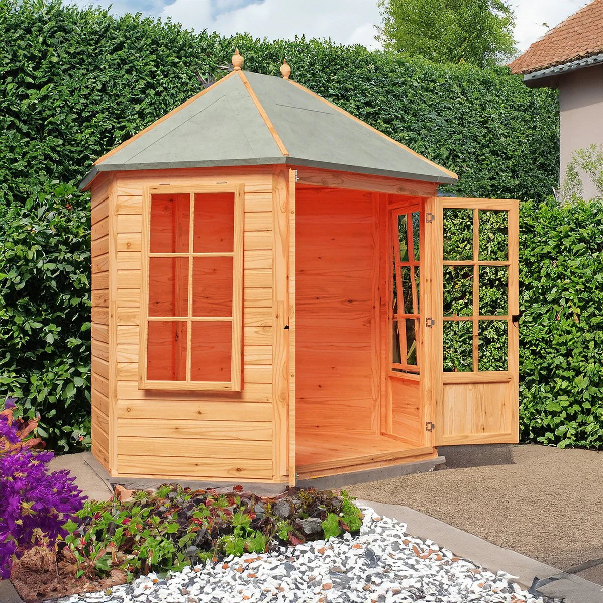 Shire Windermere 6' 10" x 9' 4" Hexagonal Hip Summerhouse - Premium Dip Treated Shiplap