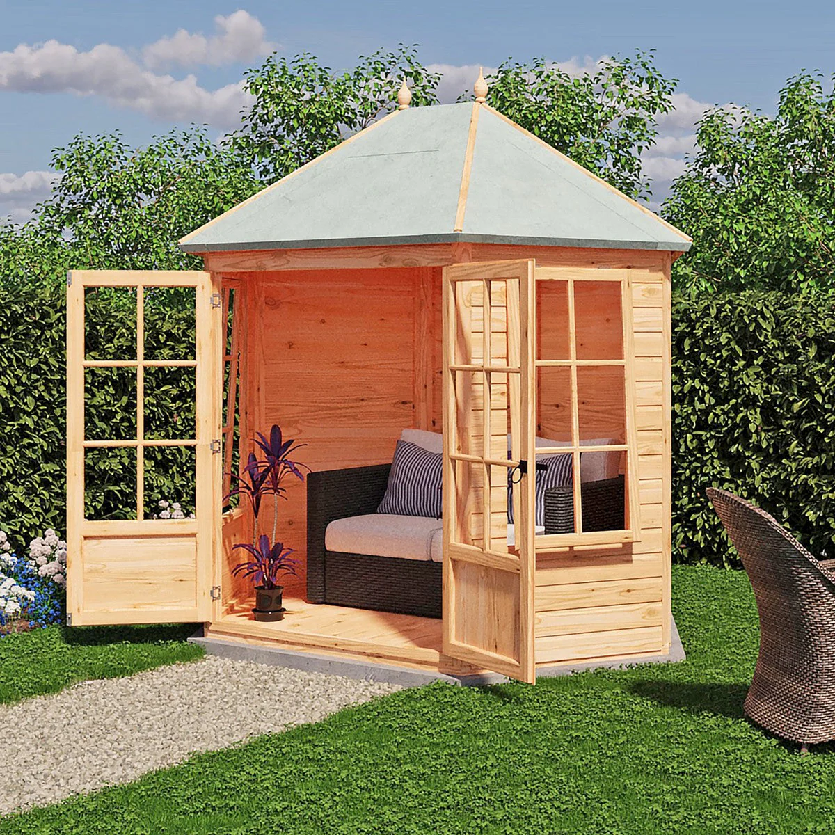 Shire Windermere 6' 10" x 9' 4" Hexagonal Hip Summerhouse - Premium Dip Treated Shiplap - Image 3