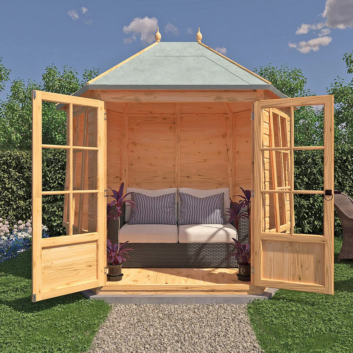 Shire Windermere 6' 10" x 9' 4" Hexagonal Hip Summerhouse - Premium Dip Treated Shiplap - Image 4