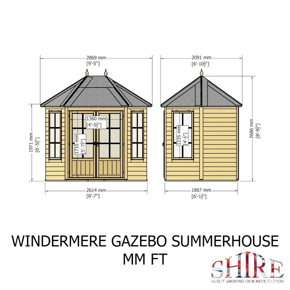 Shire Windermere 6' 10" x 9' 4" Hexagonal Hip Summerhouse - Premium Dip Treated Shiplap - Image 9