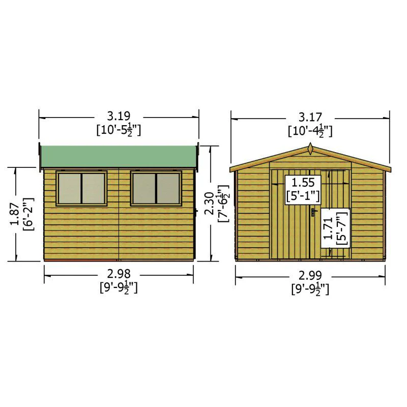 Shire Workspace 10' 4" x 10' 5" Apex Shed - Premium Dip Treated Shiplap - Image 3