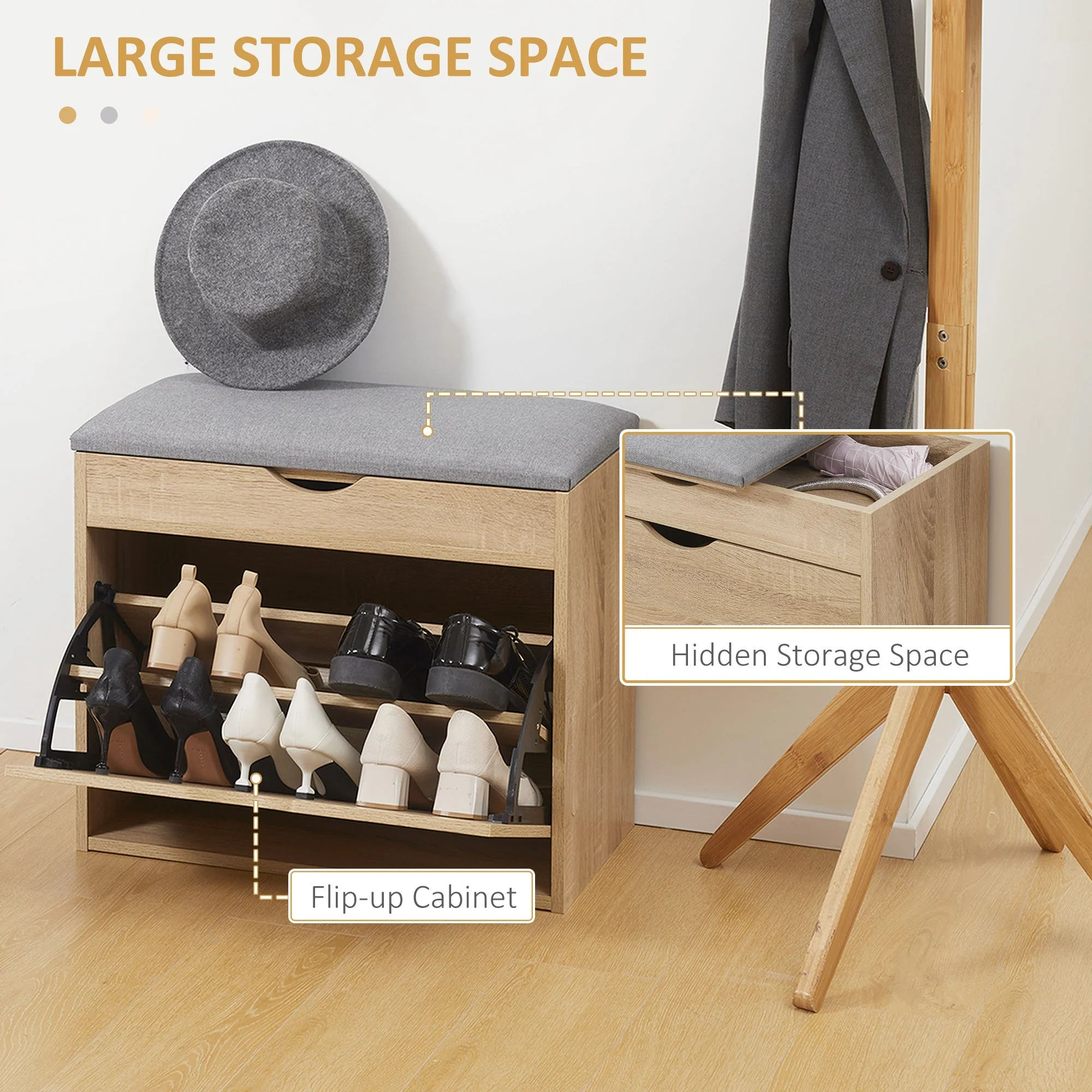 Shoe Bench with Cushion for 4 Pair of Shoes - Image 4