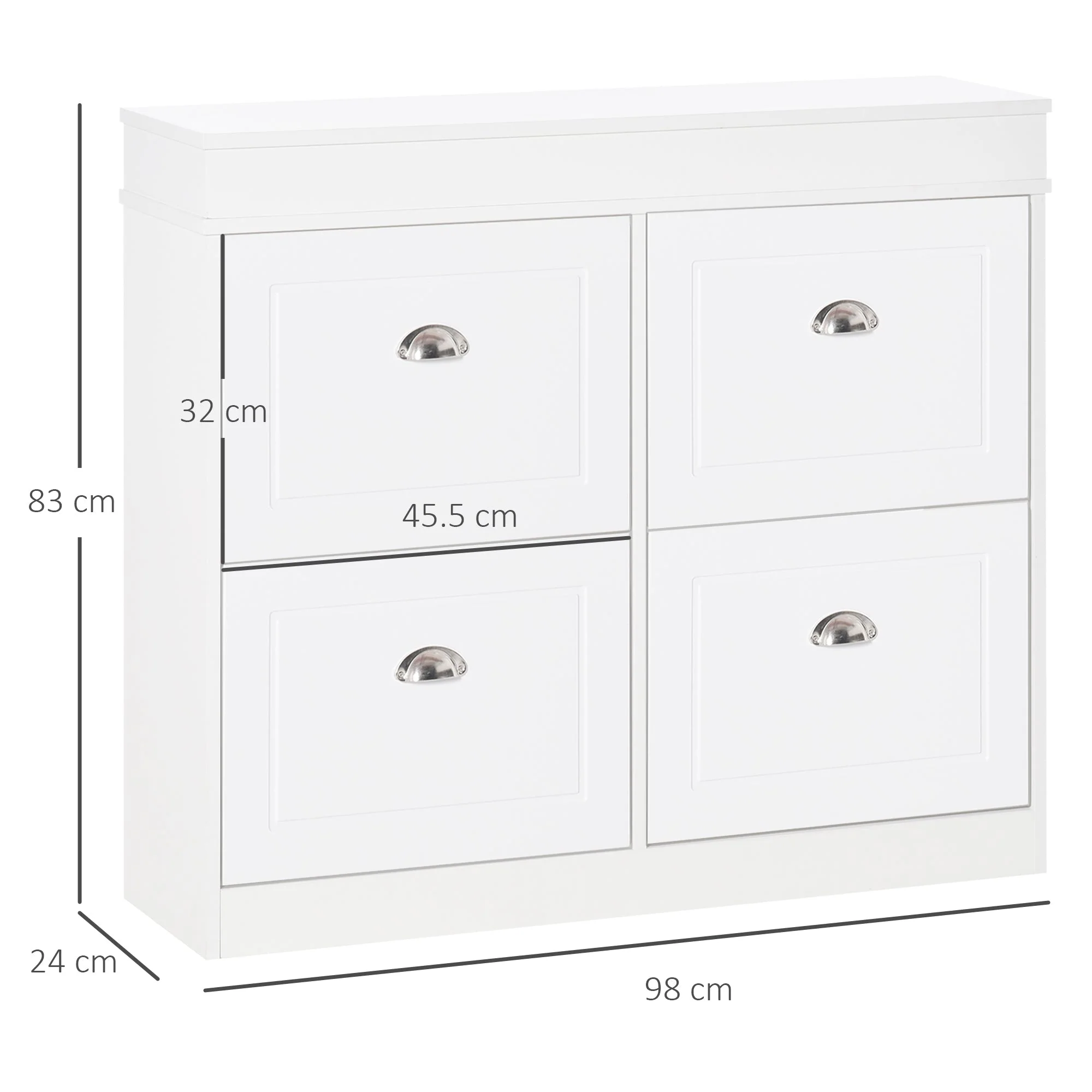 Shoe Cabinet with 4 Flip Drawers Storage Cupboard with Adjustable Shelf White - Image 2