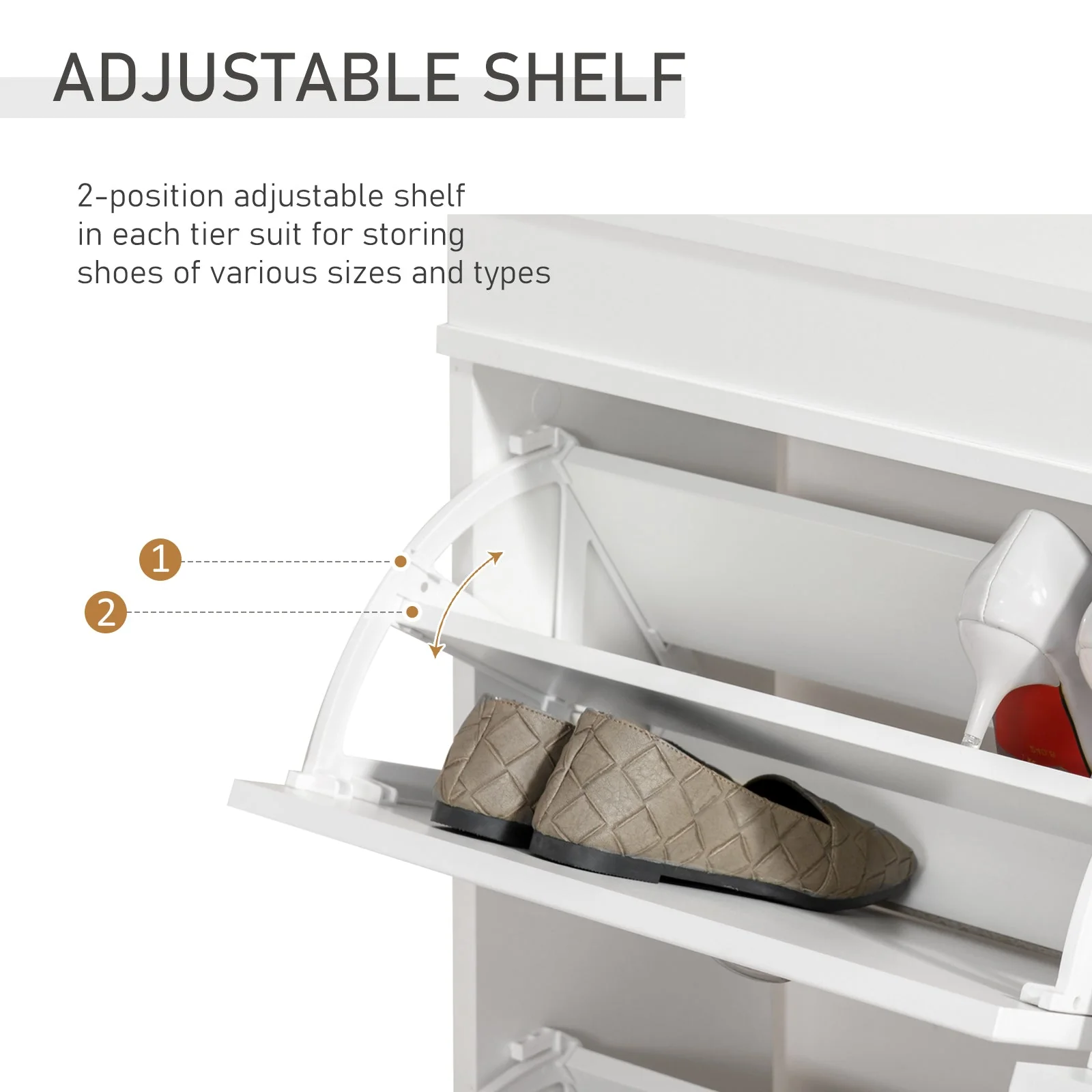 Shoe Cabinet with 4 Flip Drawers Storage Cupboard with Adjustable Shelf White - Image 3