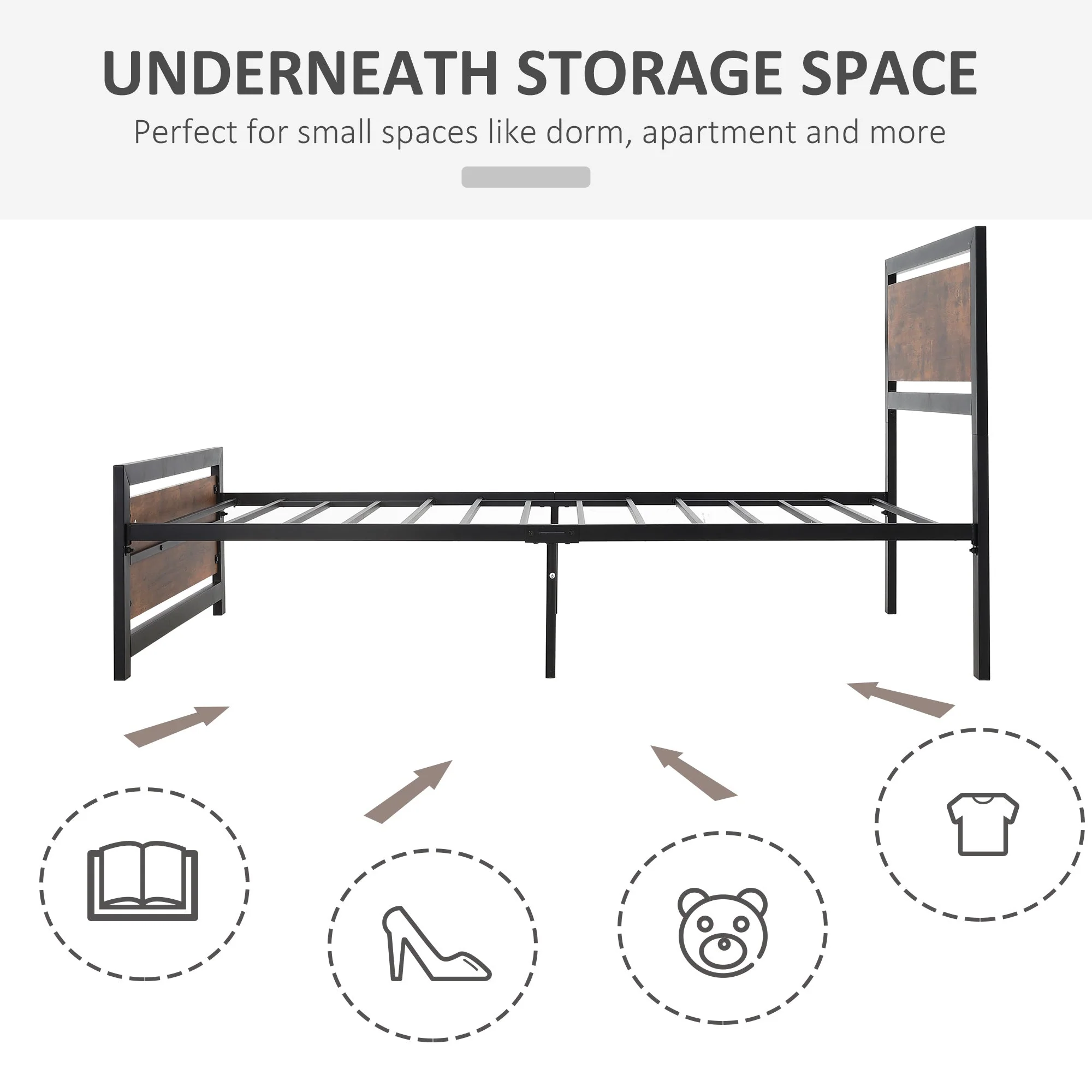 Single Metal Bed Frame Slat Support Bedstead Base w/ Headboard & Footboard - Image 3