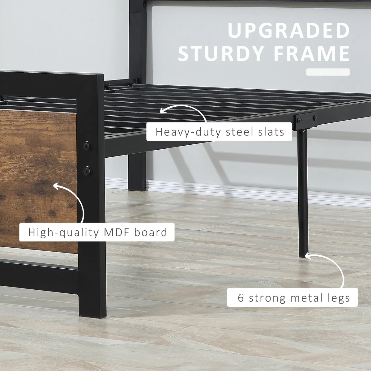 Single Metal Bed Frame Slat Support Bedstead Base w/ Headboard & Footboard - Image 4