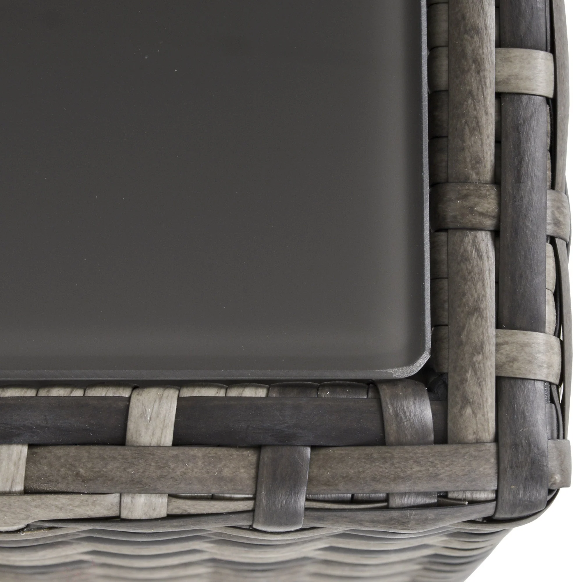Square PE Wicker Rattan Table with Glass Top - Dark Grey - Image 8