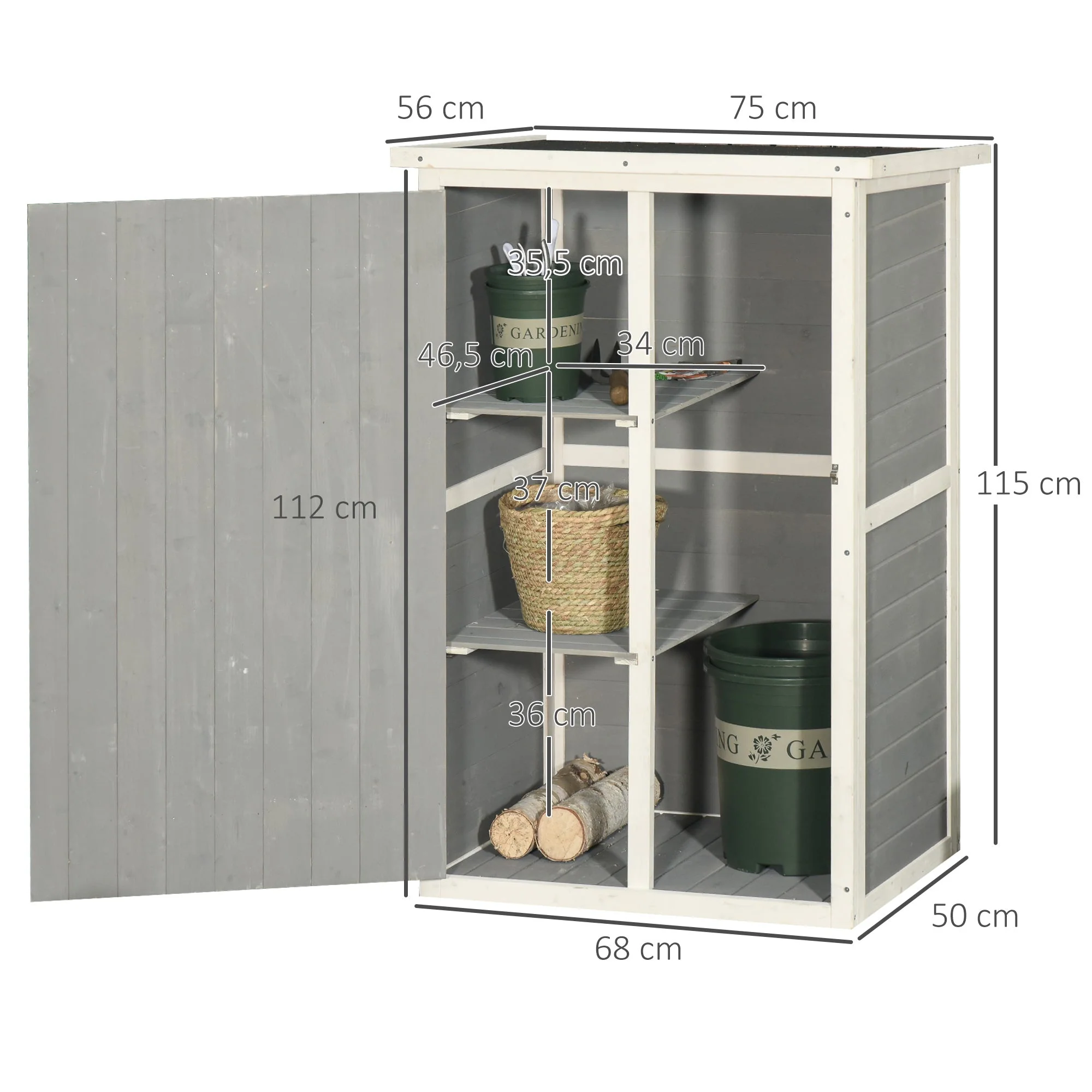 Standard 75cm Single Door Pent Garden Store With Shelves Fir Wood Grey by Steadfast - Image 3