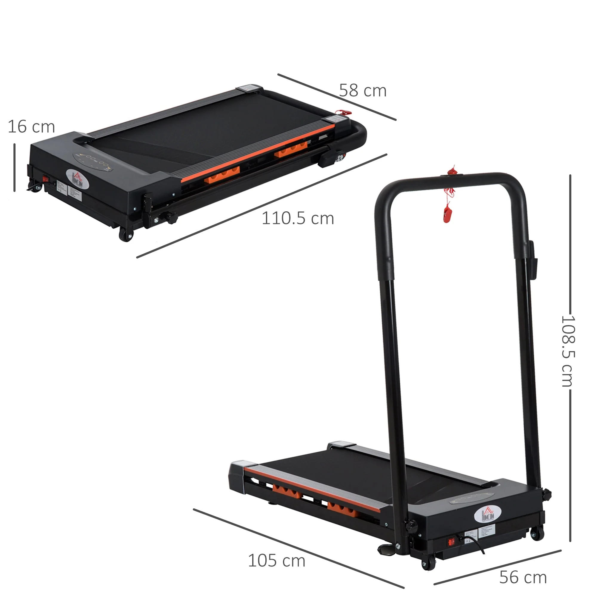 Steel Folding Motorized Home Treadmill w/ LCD Monitor Black - Image 2