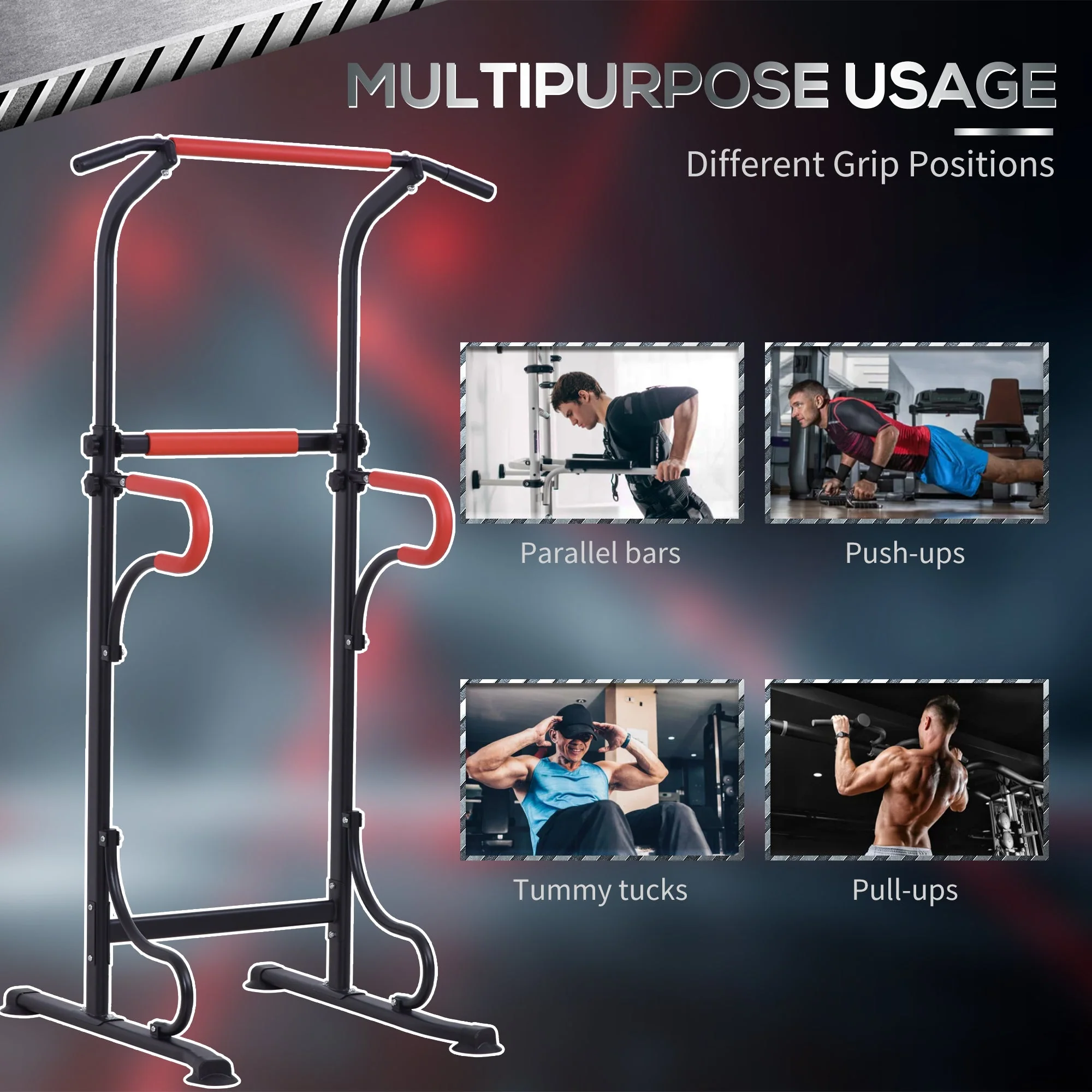 Steel Multi-Use Exercise Power Tower Pull Up Station Adjustable Height W/ Grips - Image 3