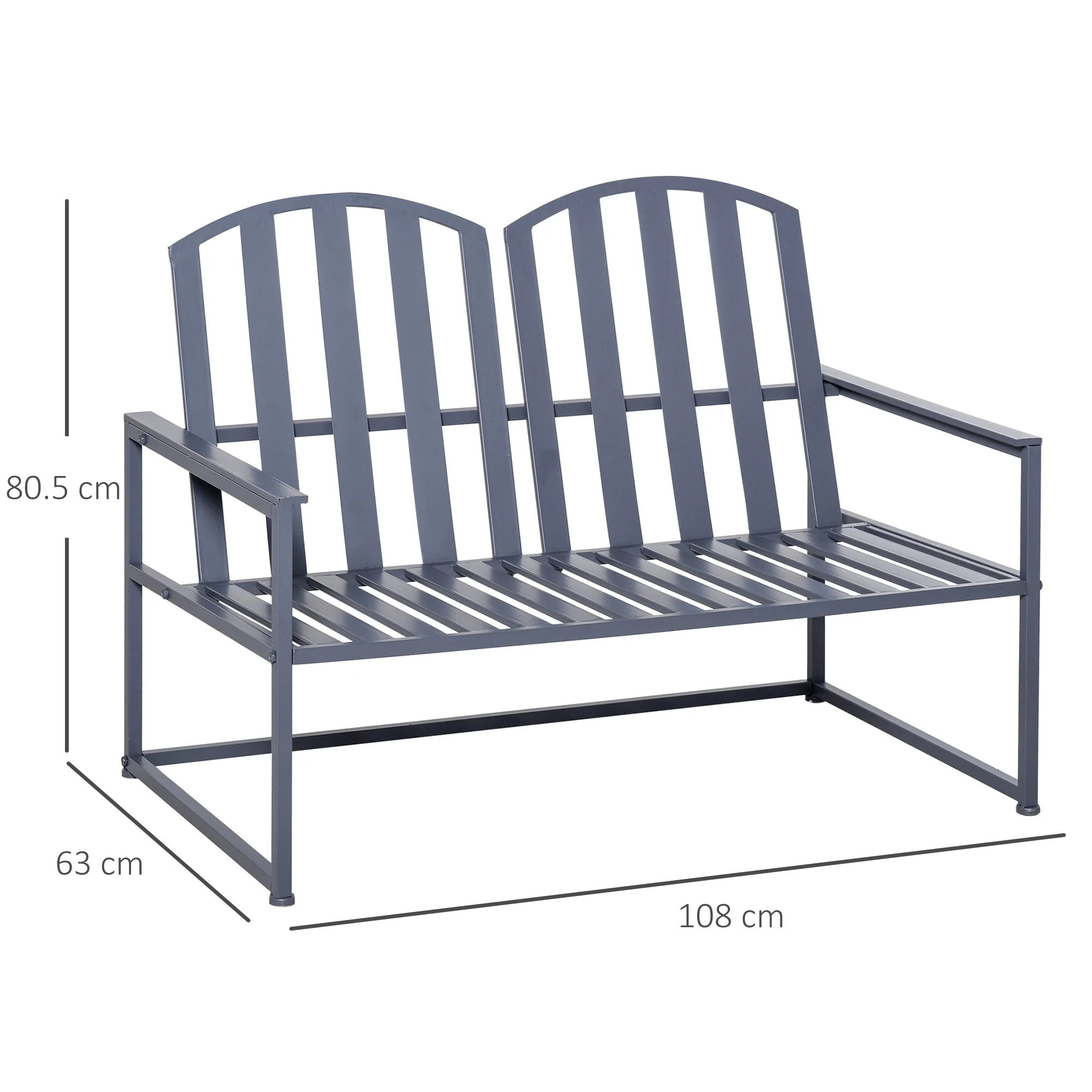 Steel Patio Garden Bench Loveseats for Outdoors Park Yard Slatted Design Grey - Image 3