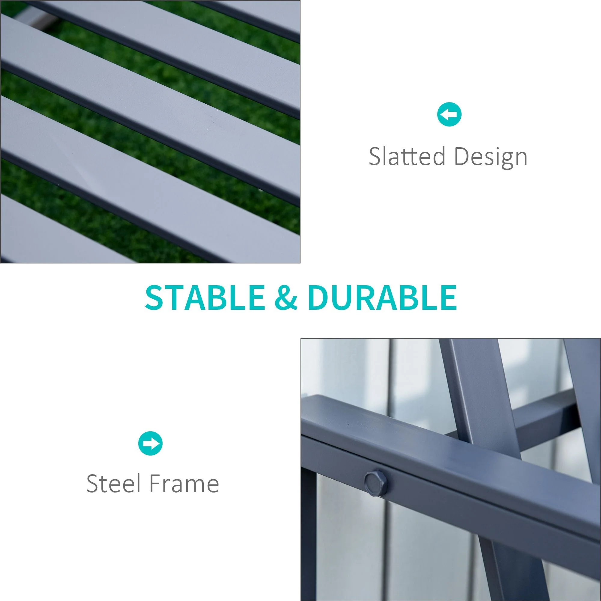 Steel Patio Garden Bench Loveseats for Outdoors Park Yard Slatted Design Grey - Image 6