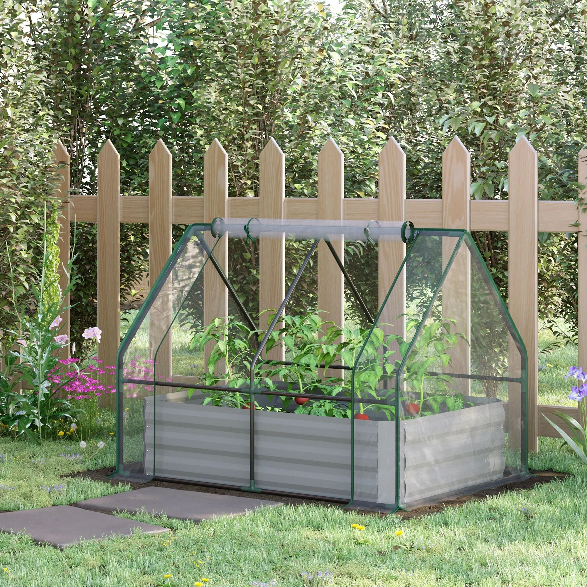 Steel Raised Garden Planter Box Kit with Greenhouse - Image 2