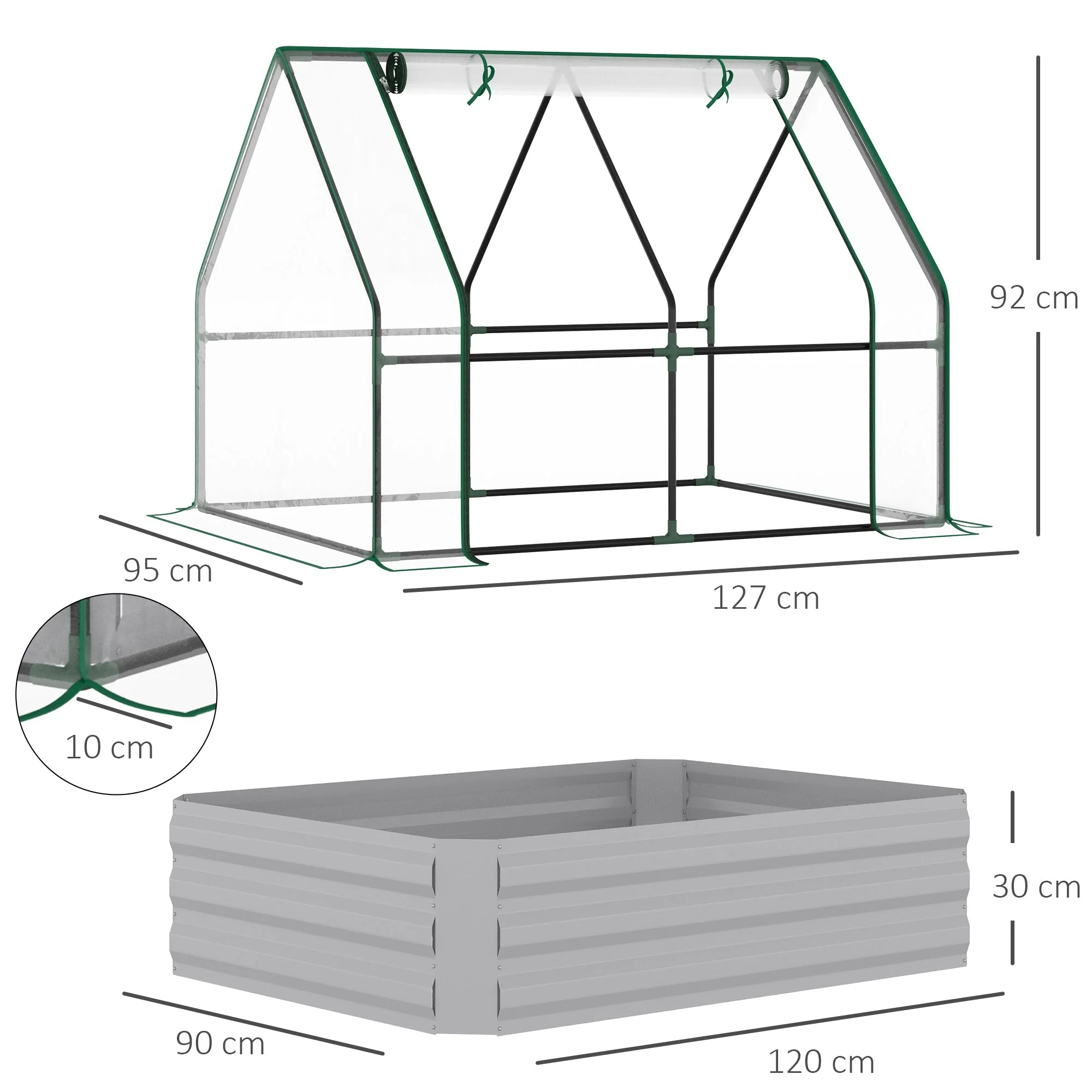 Steel Raised Garden Planter Box Kit with Greenhouse - Image 3