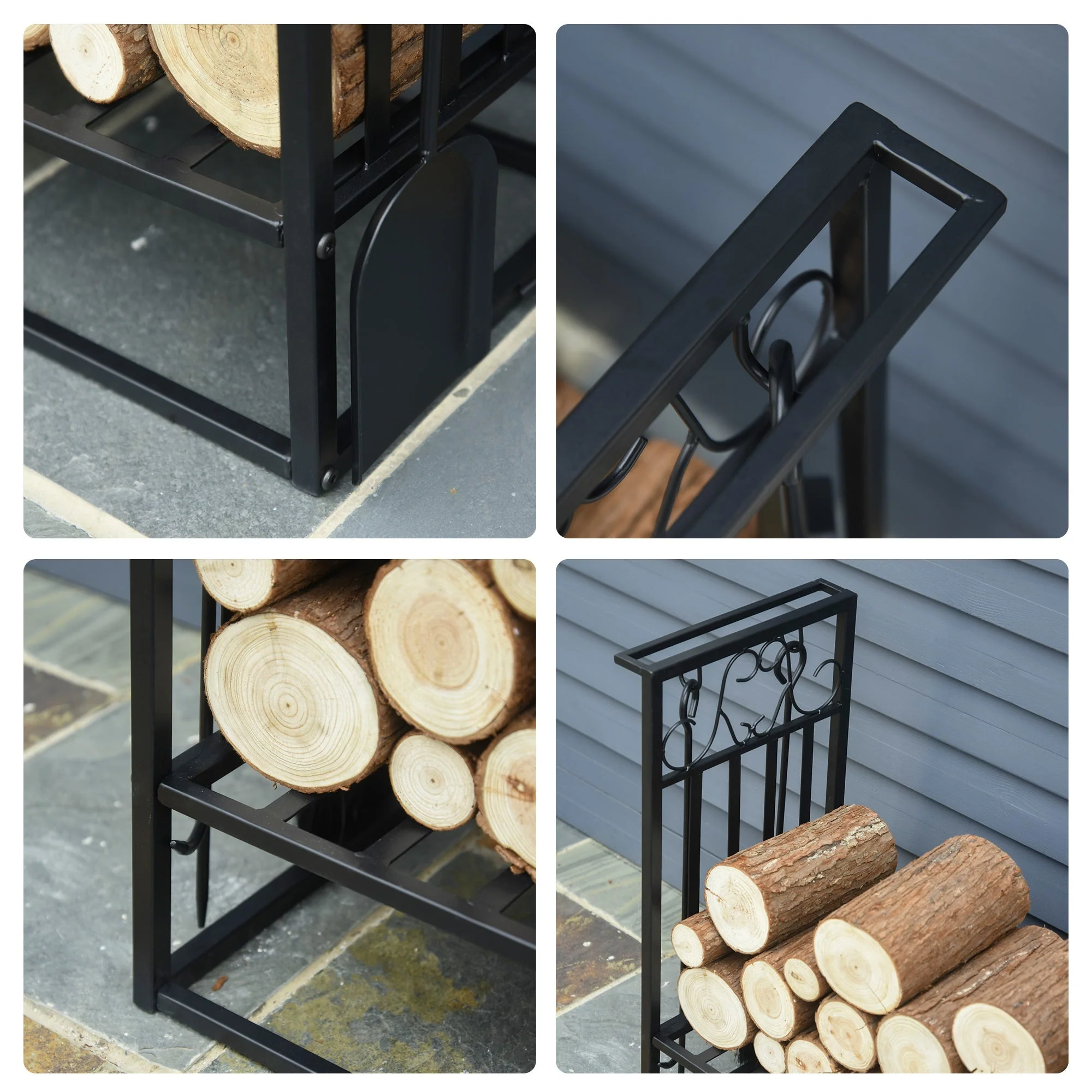 Steel Slatted Log Rack w/ Tools Black - Image 3